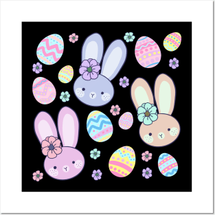 Adorable easter bunny and easter egg illustration Posters and Art